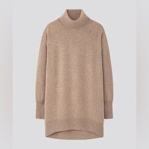 Uniqlo 3D Cashmere Turtleneck Sweater Tunic Beige Tan Minimalist Neutral Size XS